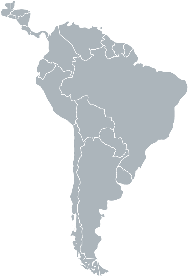 Mapa de América Latina con los países destacados donde BAFCOR ha realizado giras internacionales.